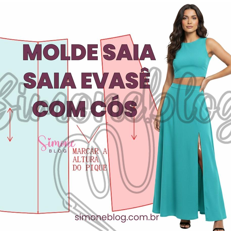 Molde saia longa evasê com fenda