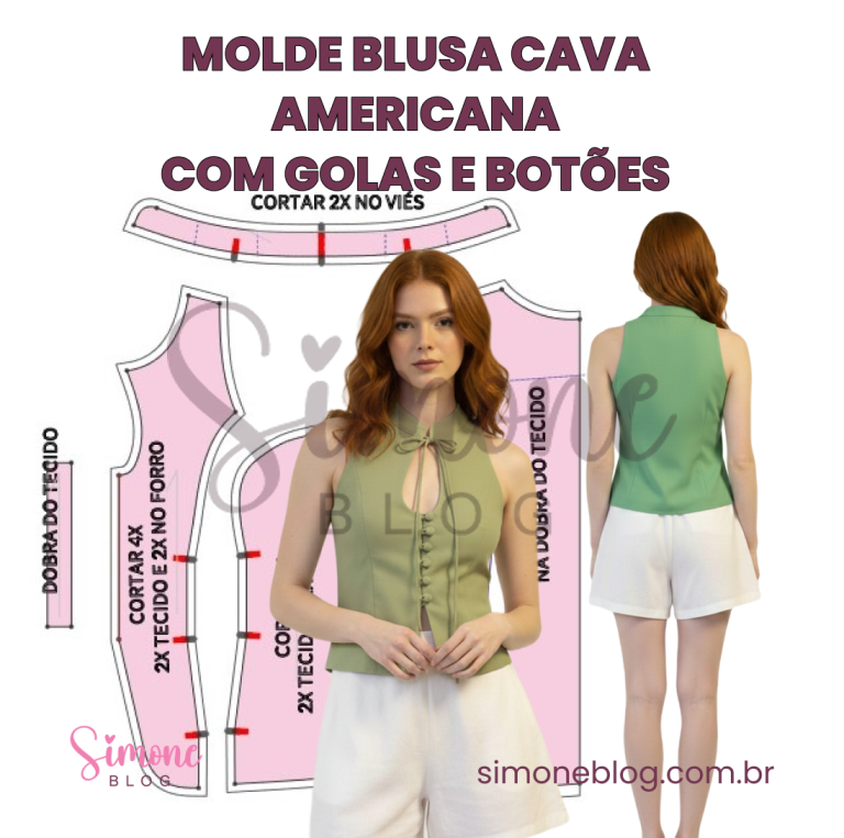 Diy como fazer molde blusa com cava americana e gola padre.