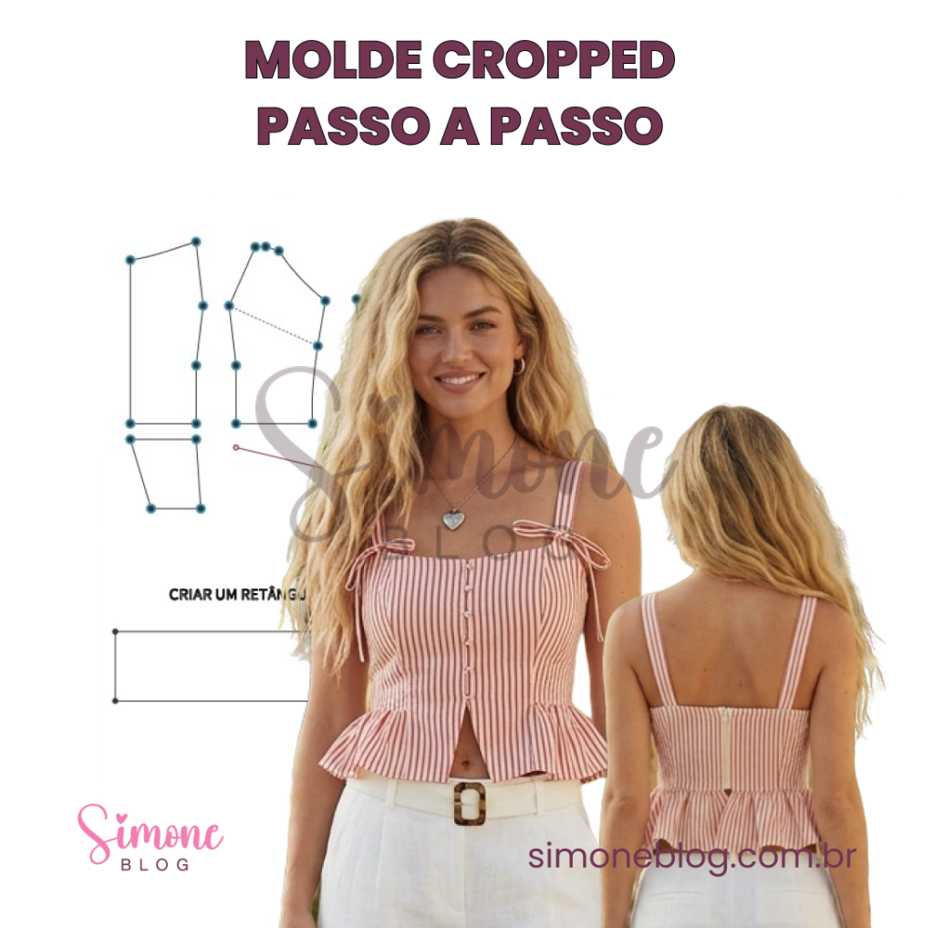 Molde cropped com recortes e detalhe franzido