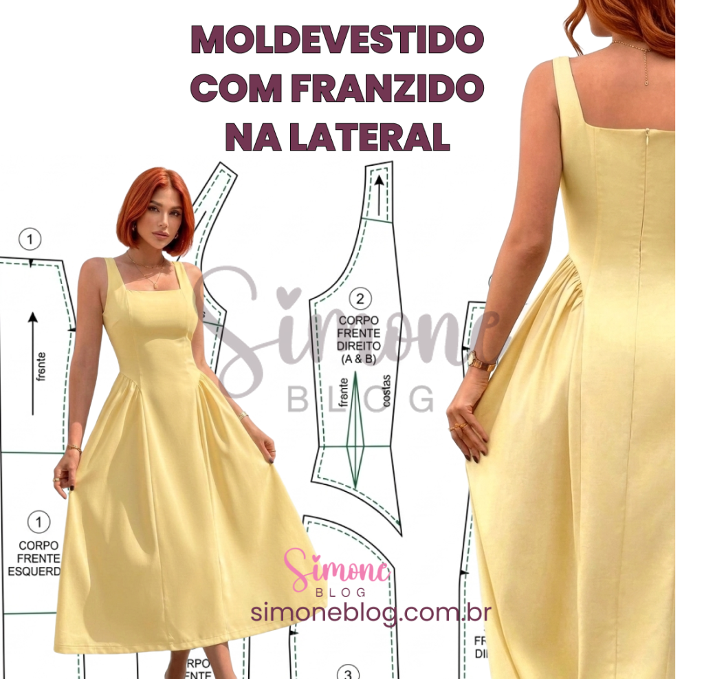 Molde vestido franzido na lateral