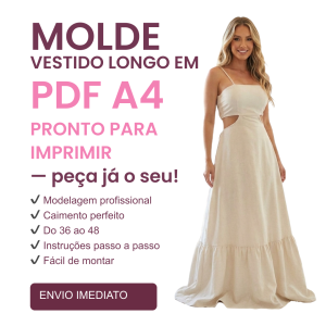 Molde vestido longo aberto com barra franzida e lastex