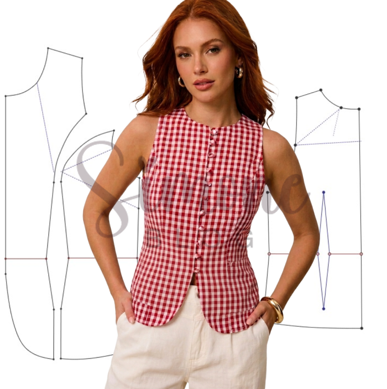 Molde passo a passo blusa quadriculada com PDF GRÁTIS TAM 36