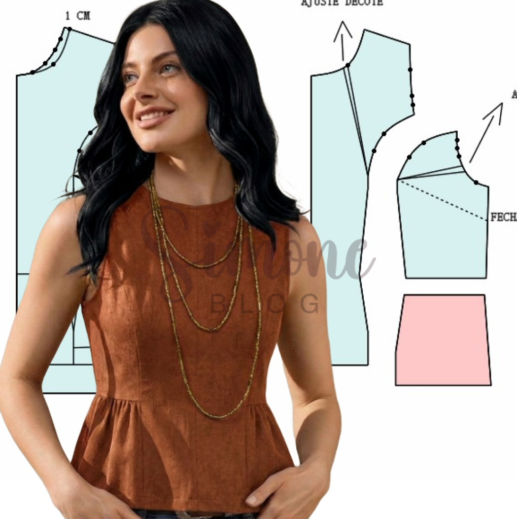 Molde blusa com recortes, franzido e gota