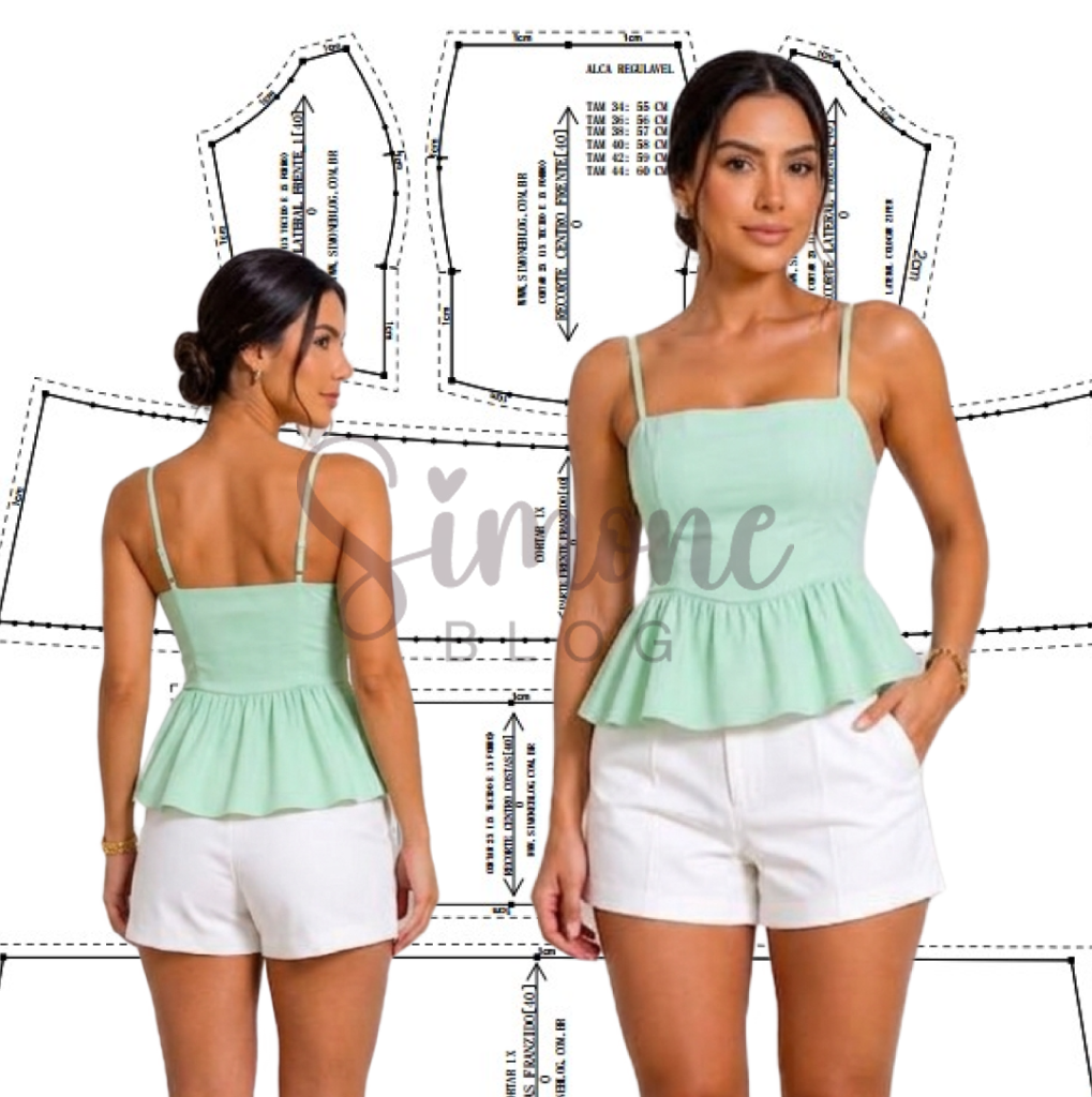 Baixe grátis molde PDF blusa com detalhe franzido