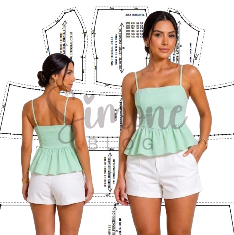 Baixe grátis molde PDF blusa com detalhe franzido
