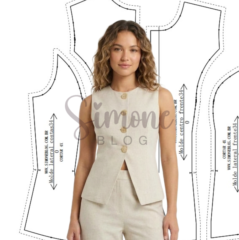Molde Grátis PDF: Blusa Estilo colete Mídia Shein (Passo a Passo)