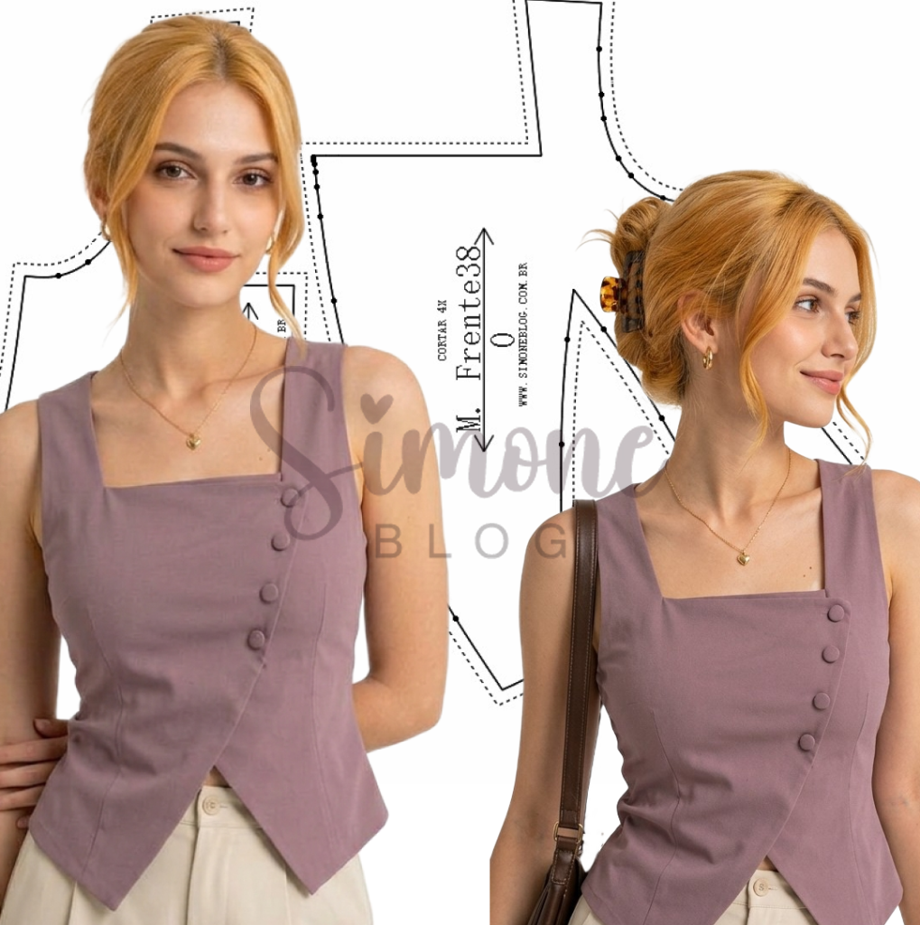 Molde Blusa Com Transpasse Mídia Pinterest (Passo a Passo)