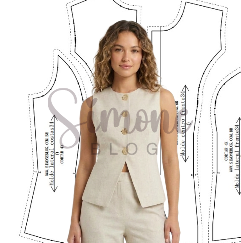 Molde Grátis PDF: Blusa Estilo colete Mídia Shein (Passo a Passo)